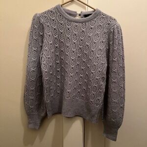 J. Crew Balloon Sleeve Cable Knit Sweater Small Dusty Blue Alpaca Wool